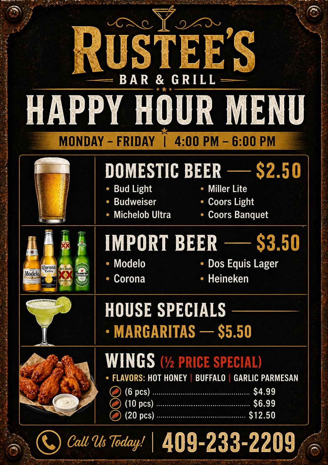 Rustee's Bar and Grill Happy Hour Menu - Orange Texas