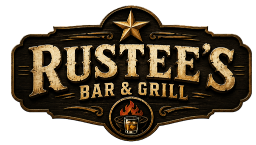 Rustee's Bar & Grill rustic western style logo in Texas
